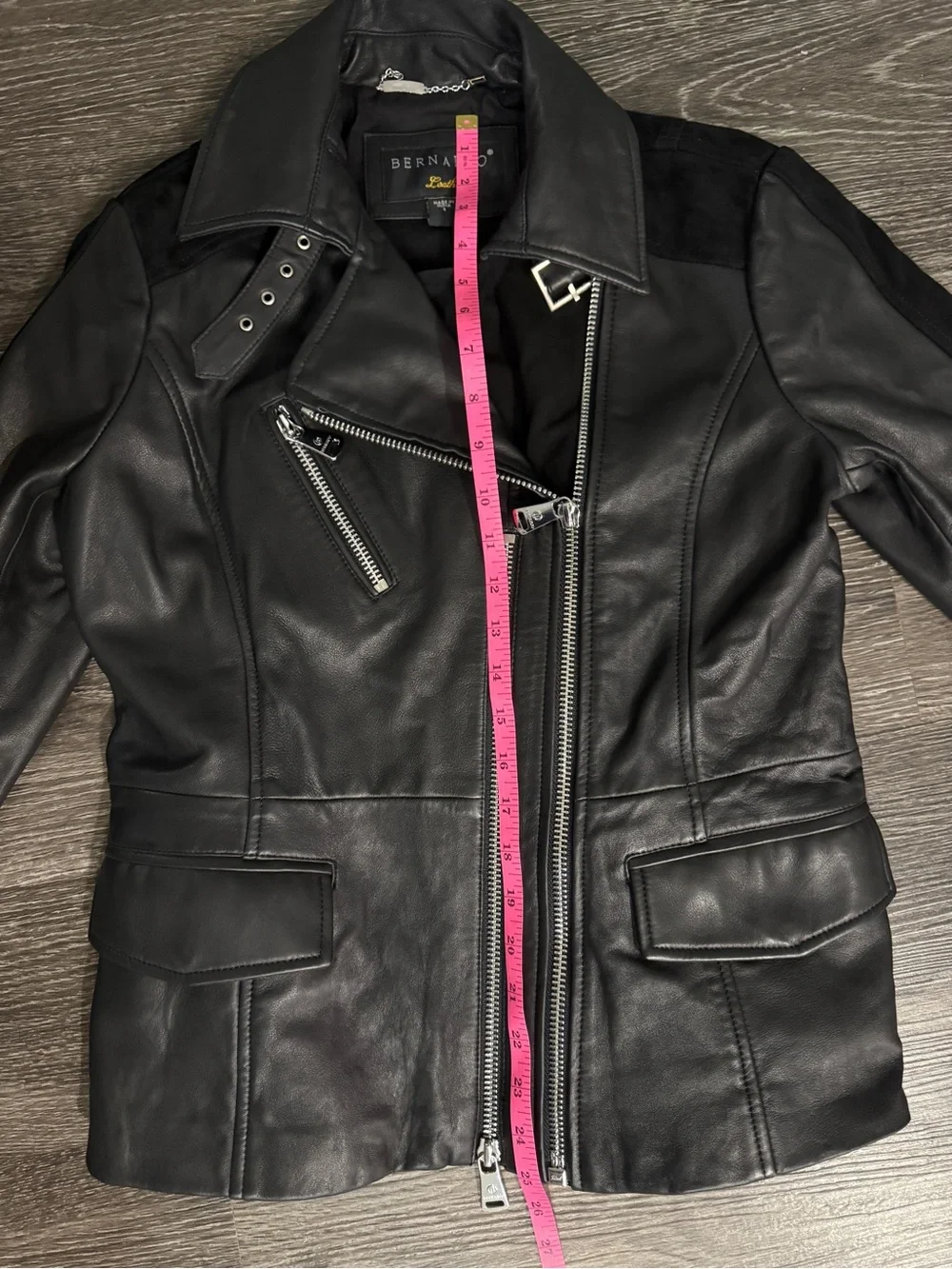 Bernardo Black Genuine Leather Suede Moto Biker Jacket Size S